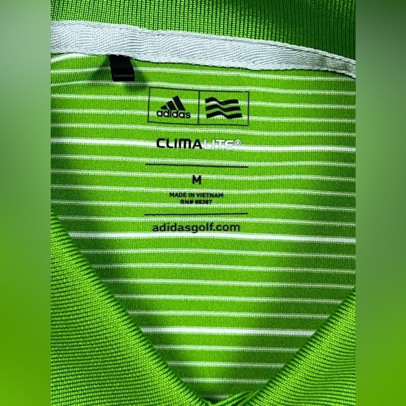 Men’s Medium Adidas Green Stripe ClimaLite Golf Performance Polo Shirt - Picture 3 of 11